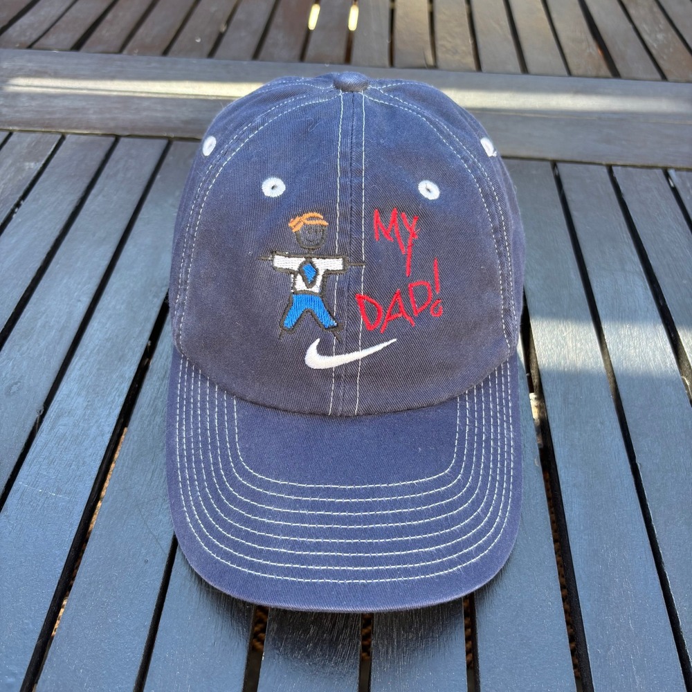 Nike Hat Mens OS Navy Blue Good My Dad Stick Figure Embroidery Strapback Cap